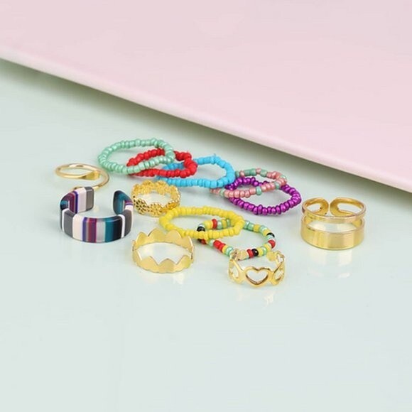 Colorful Mixed Beaded‎ 13 Piece Ring Set - Picture 3 of 3